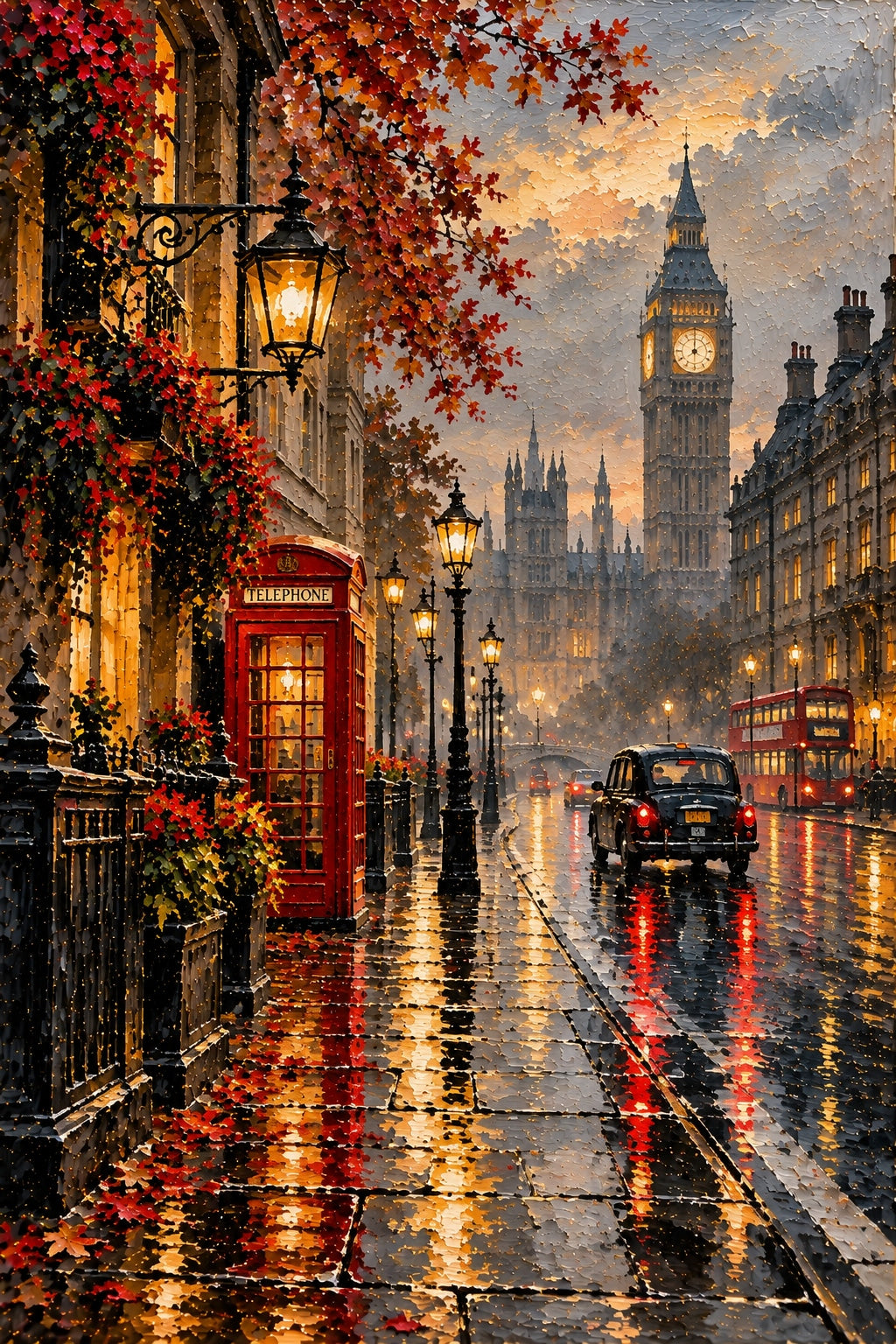Yağmurlu Londra Sokağı Vintage Noir Kanvas Tablo
