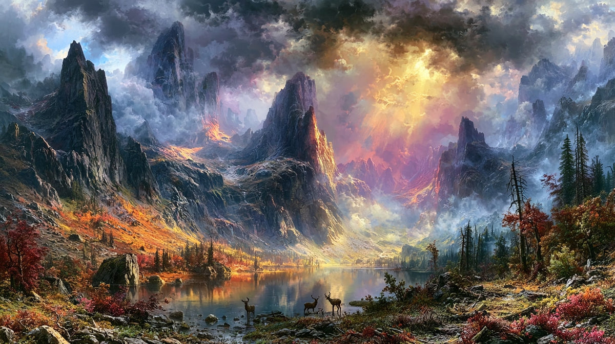 Ateşli Gökyüzü ve Dramatik Vadi No.3 Yatay Kanvas Tablo