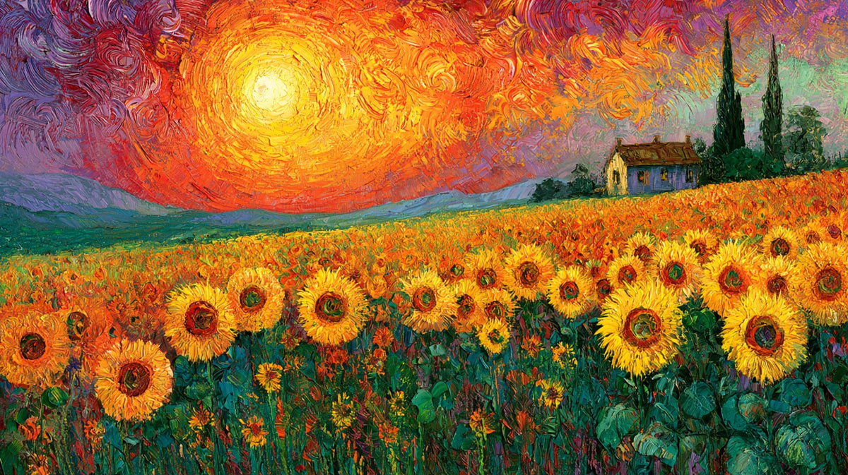 Van Gogh Tarzı Ayçiçeği Tarlası No.1 Yatay Kanvas Tablo