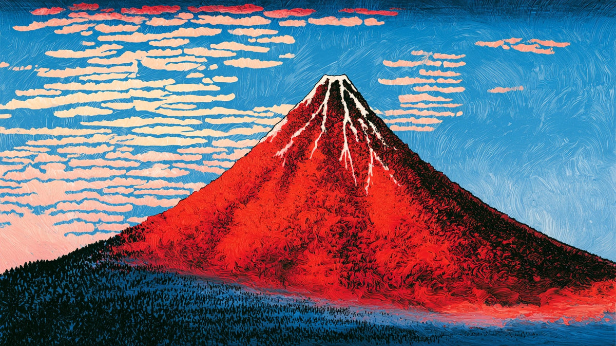 Kızıl Fuji Dağı Ukiyo-e No.2 Yatay Kanvas Tablo
