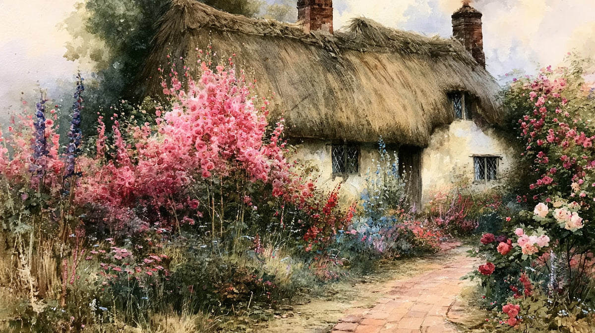 Saz Çatılı Kır Evi ve Çiçek Bahçesi No.2 Yatay Kanvas Tablo