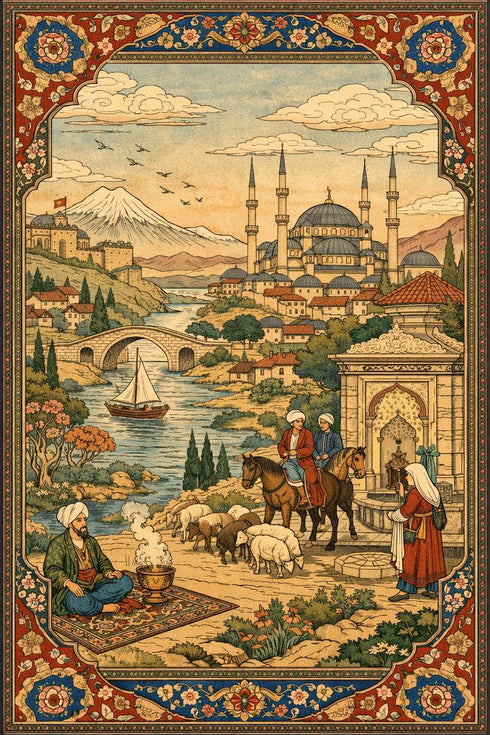 Osmanlı Minyatür Sanatında İstanbul Manzarası, Camiler ve Günlük Yaşam Sahneleriyle Geleneksel Doğu Estetiğini Yansıtan Tarihi İllüstrasyon