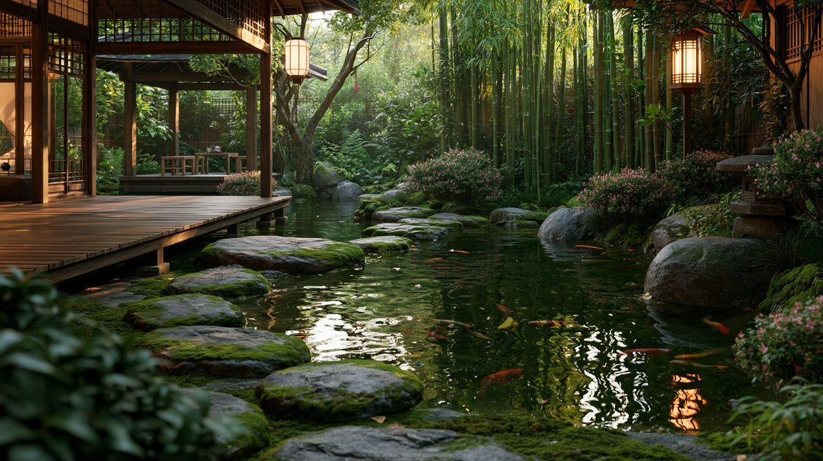 Huzurlu Zen Bahçesi Meditasyon Manzarası Yatay Kanvas Tablo