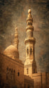 Tarihi Cami Minaresi ve Kubbe Kanvas Tablo – Osmanlı Mimari Temalı İslami Duvar Dekoru, Dini ve Klasik Salon Tablosu