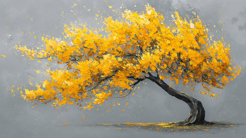 Sarı Yapraklı Rüzgarlı Ağaç Tablosu Modern Minimalist Kanvas Duvar Dekoru Salon Ofis Yatak Odası İçin Büyük Boy Soyut Tasarım