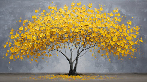 Sarı Yapraklı Minimalist Hayat Ağacı Tablosu Modern Soyut Kanvas Duvar Dekoru Salon Ofis Yatak Odası İçin Büyük Boy Şık Tasarım