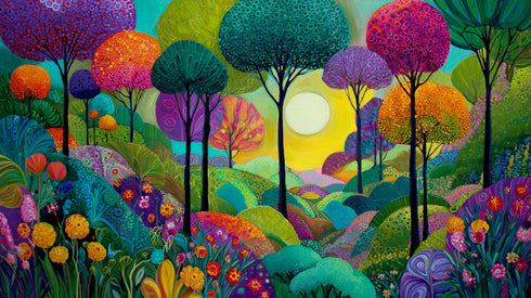 Renkli Hayal Ormanı Tablosu Soyut Modern Manzara Kanvas Duvar Dekoru Salon Çocuk Odası İçin Büyük Boy Canlı Tasarım