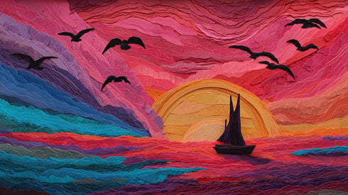 Kızıl Gün Batımı ve Yelkenli Tablosu Soyut Deniz Manzarası Modern Kanvas Duvar Dekoru Salon Ofis Yatak Odası İçin Büyük Boy Sanatsal Tasarım