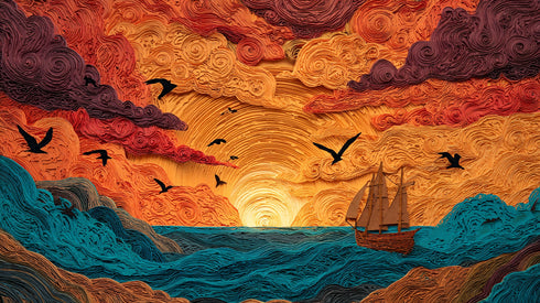 Gün Batımında Yelkenli Tablosu Soyut Deniz Manzarası Modern Kanvas Duvar Dekoru Salon Ofis Yatak Odası İçin Büyük Boy Sanatsal Tasarım