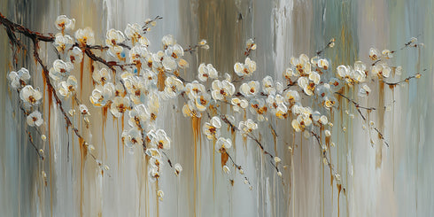 Beyaz Çiçekli Dal Tablosu Modern Soyut Floral Kanvas Duvar Dekoru Salon Yatak Odası Ofis İçin Büyük Boy Zarif Tasarım