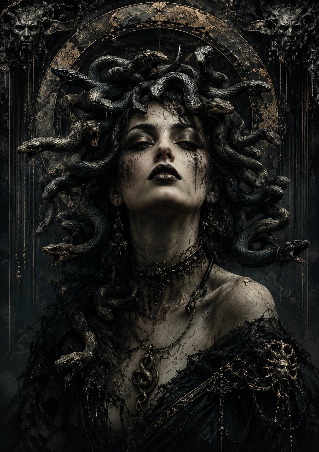 Gotik Medusa Karanlık Fantezi Portre Kanvas Tablo