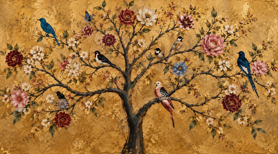 Klimt Hayat Ağacı Altın Sarısı Art Deco Yatay Kanvas Tablo