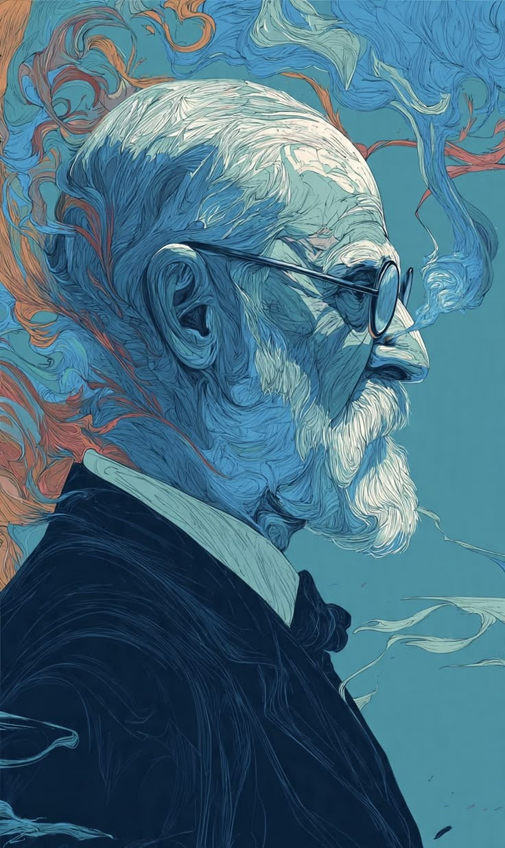Sigmund Freud Mavi Tonlarda Portre Dikey Kanvas Tablo