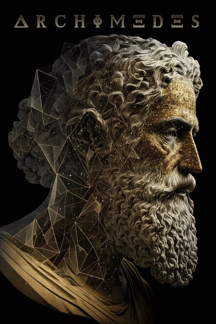 Arşimet Geometrik Büst Portresi Dikey Kanvas Tablo
