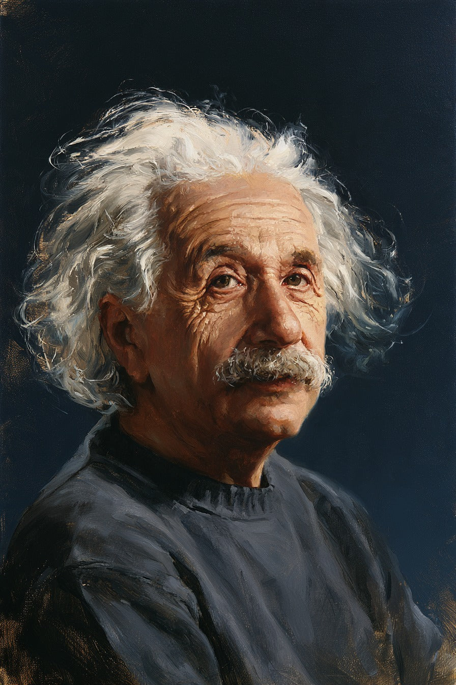 Mavi Kazaklı Einstein Portresi Dikey Kanvas Tablo