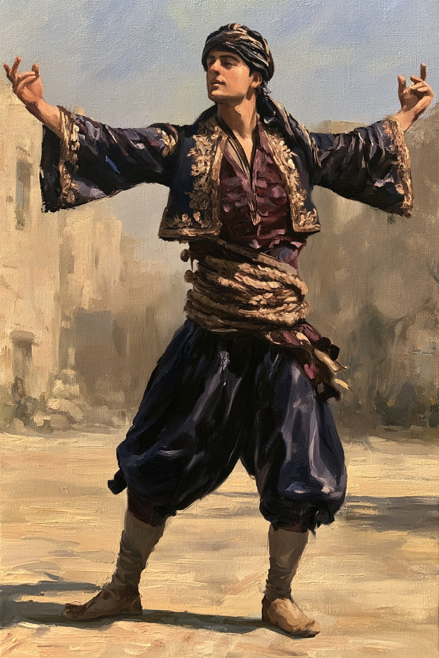 Zeybek Oynayan Efe Dikey Kanvas Tablo