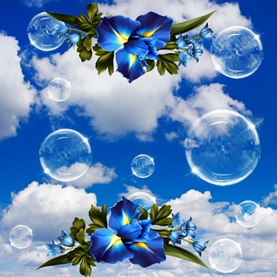 Mavi Gündüzsefası ve Baloncuklar Kare Kanvas Tablo