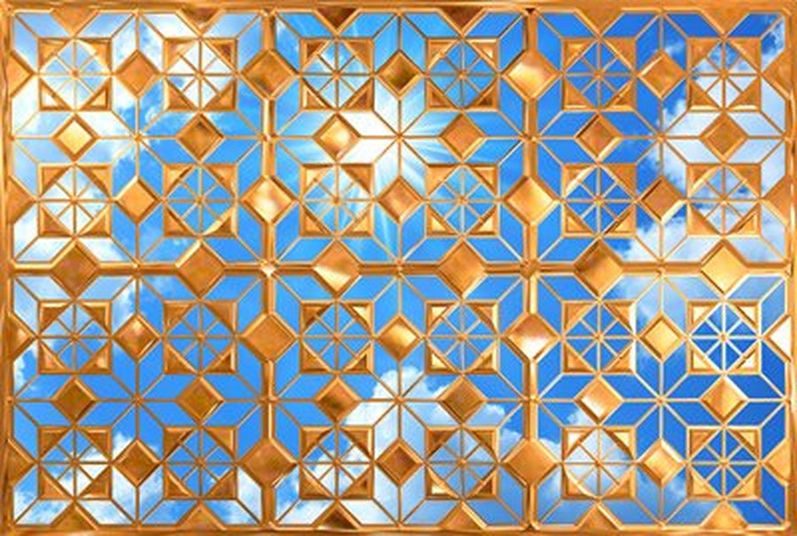 Bakır Geometrik Desenli Gök Tavanı Yatay Kanvas Tablo
