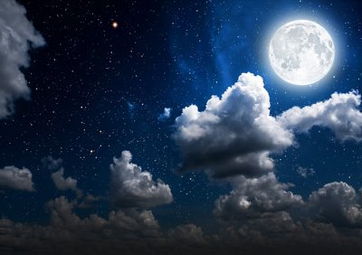 Dolunay Altında Gece Bulutları Yatay Kanvas Tablo