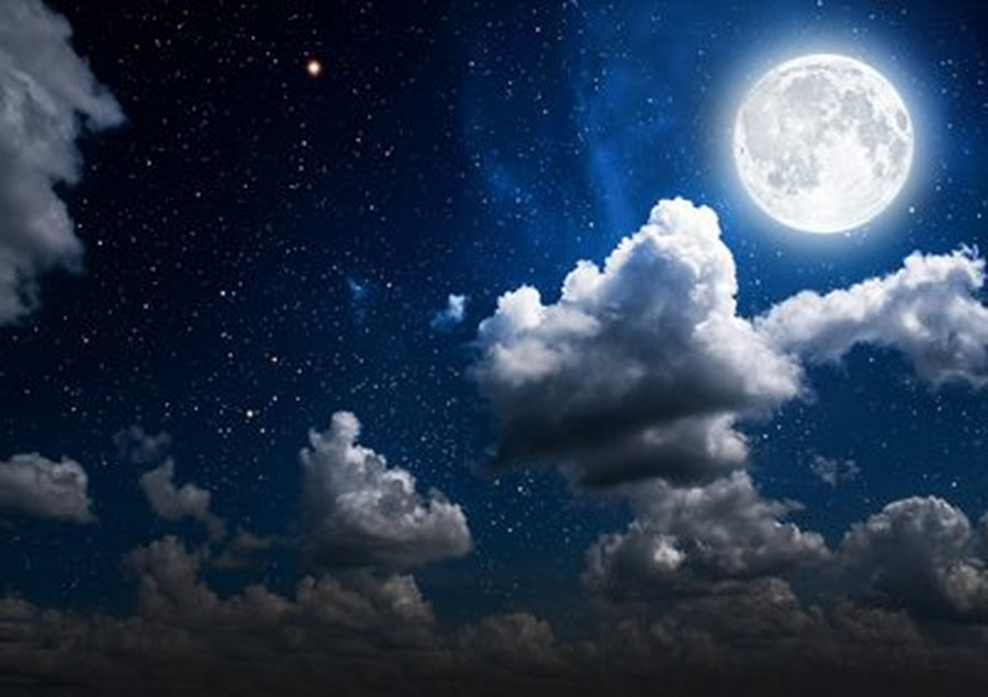 Dolunay Altında Gece Bulutları Yatay Kanvas Tablo