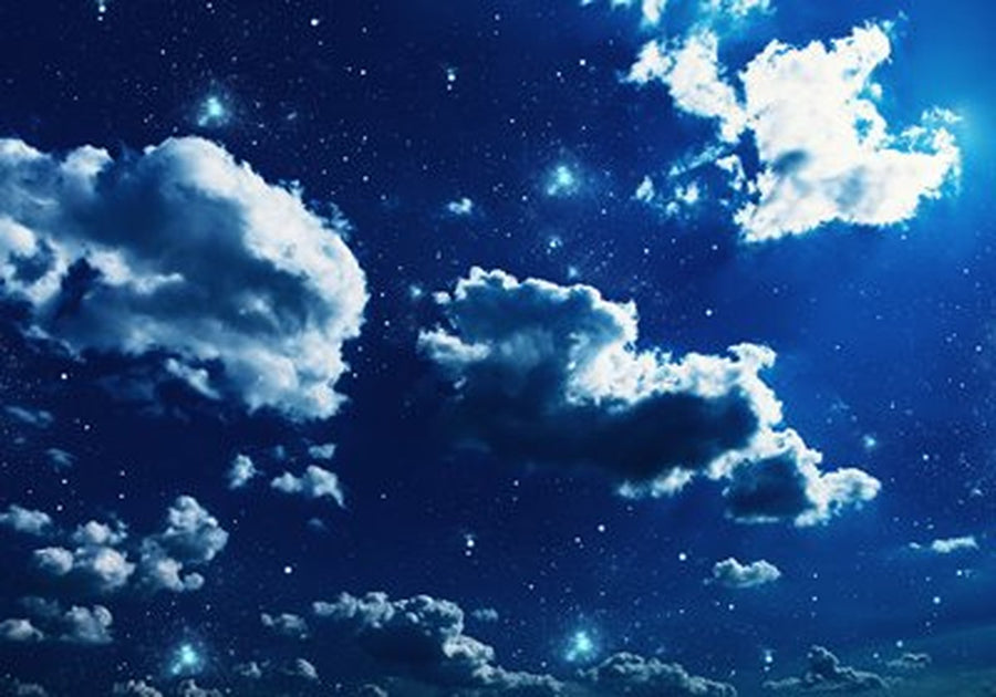 Gece Mavisi Bulutlar ve Yıldızlar Yatay Kanvas Tablo