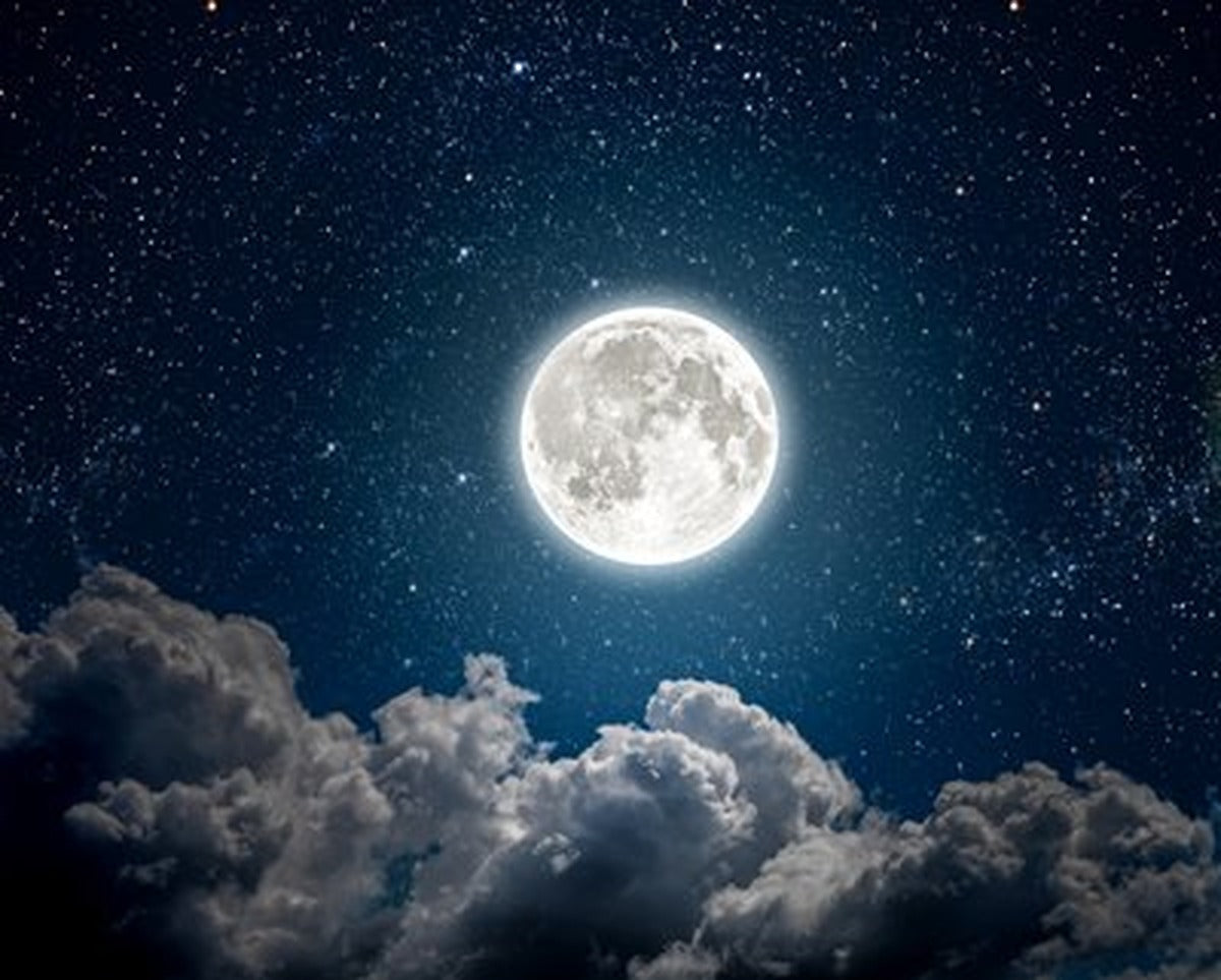 Parlak Dolunay ve Gece Bulutları Yatay Kanvas Tablo