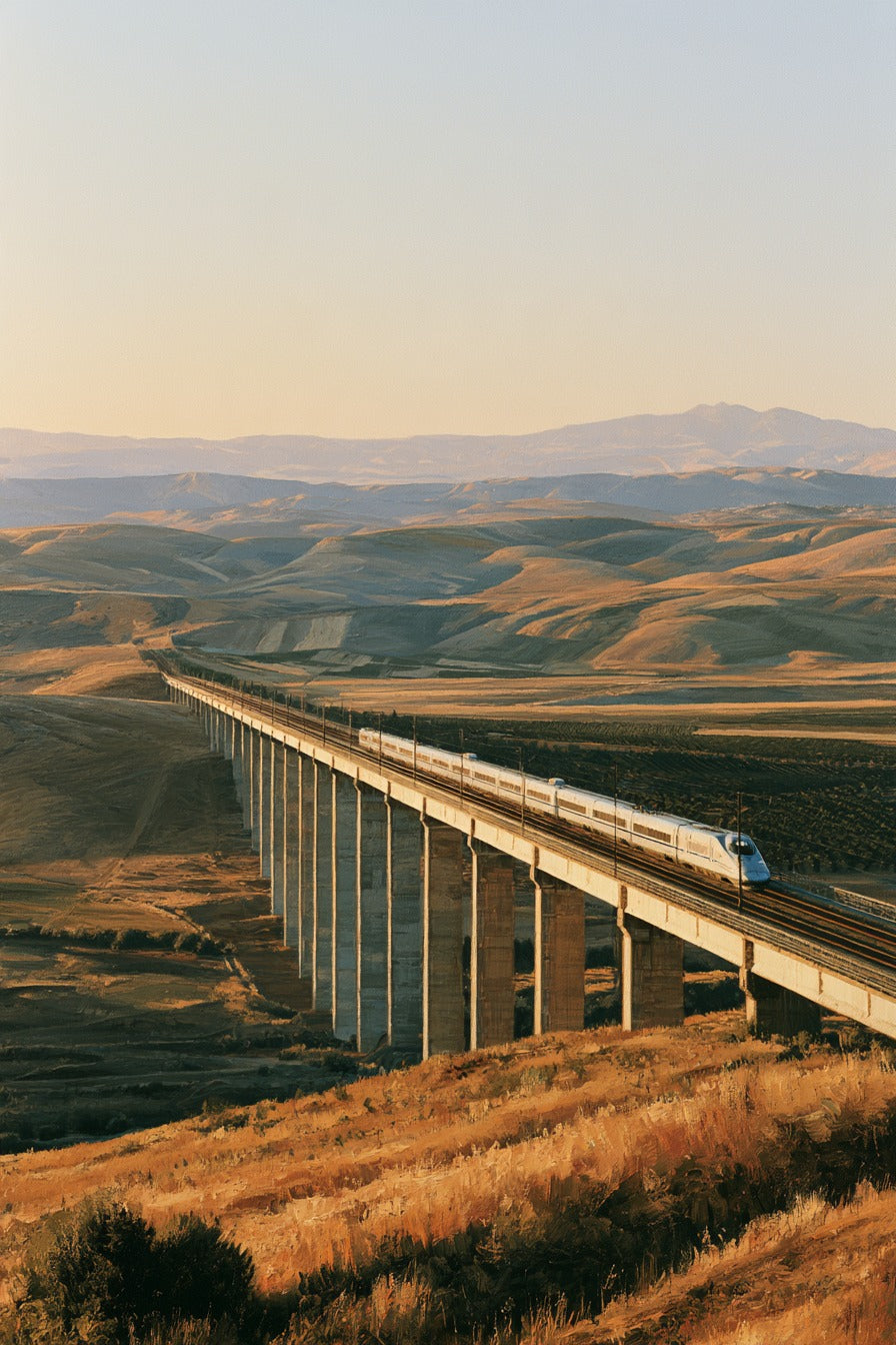 Viyadükte Hızlı Tren Dikey Kanvas Tablo