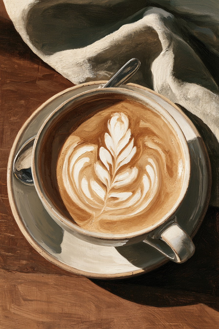 Yaprak Desenli Latte Art Dikey Kanvas Tablo