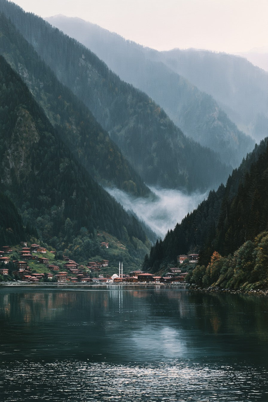 Uzungöl Sisli Sabah Dikey Kanvas Tablo