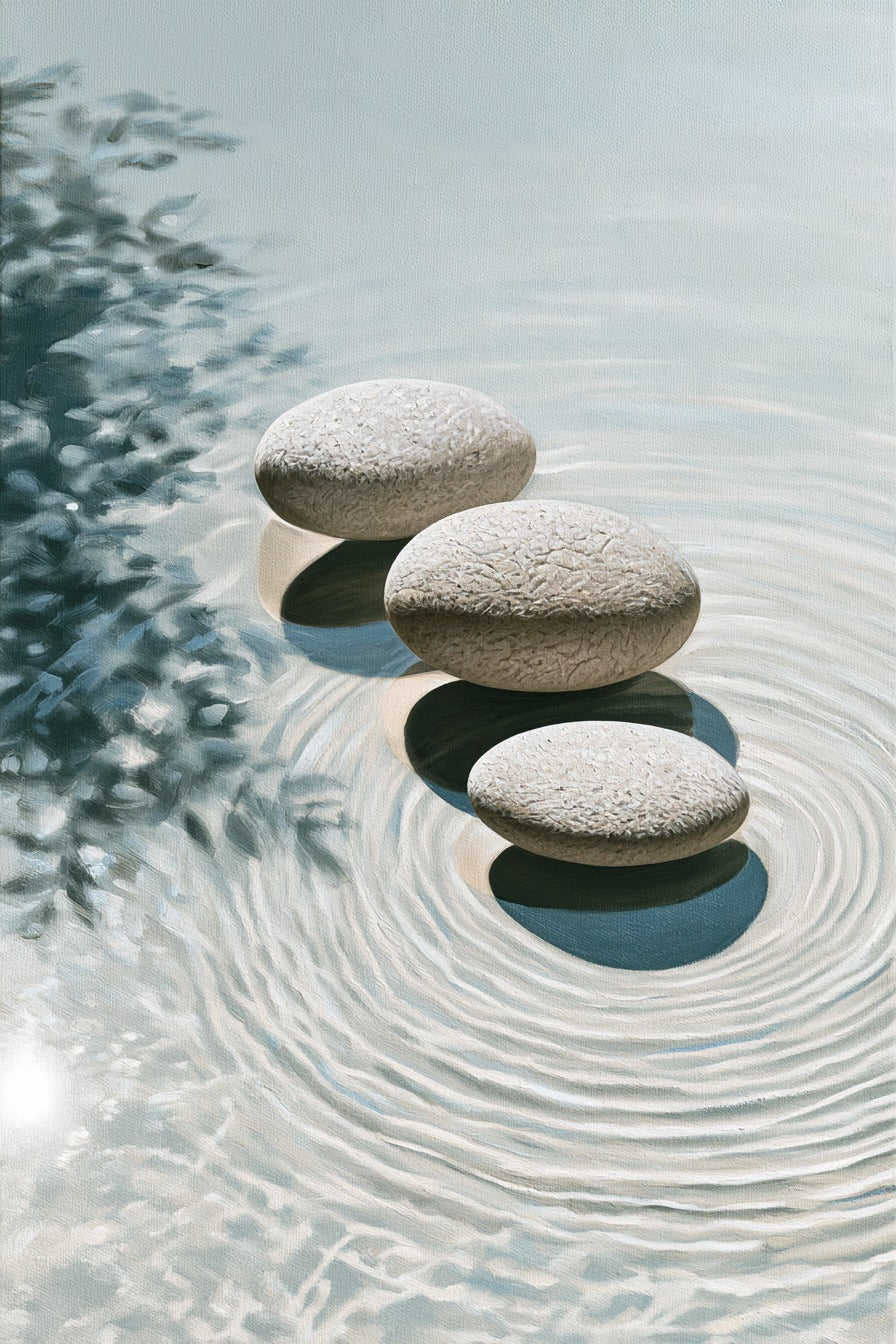 Sudaki Zen Taşları Dikey Kanvas Tablo