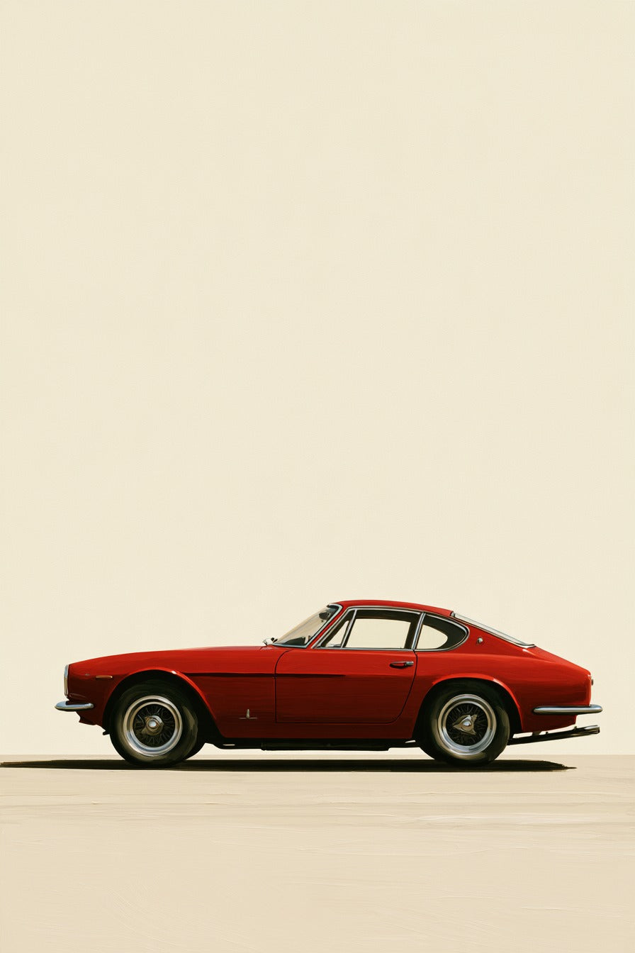 Minimal Kırmızı Klasik Coupe Dikey Kanvas Tablo