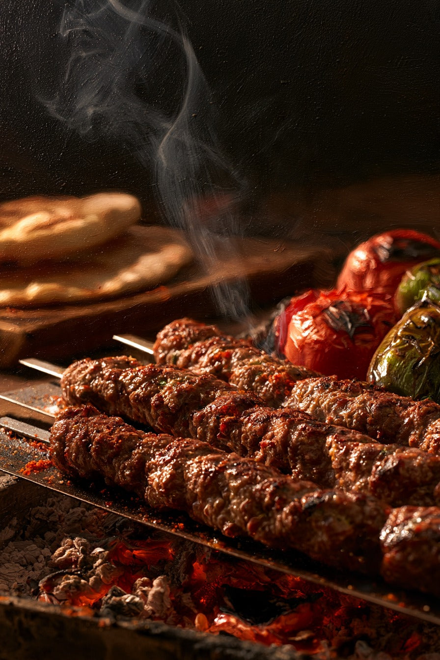 Mangalda Kebap ve Közlenmiş Domates Dikey Kanvas Tablo