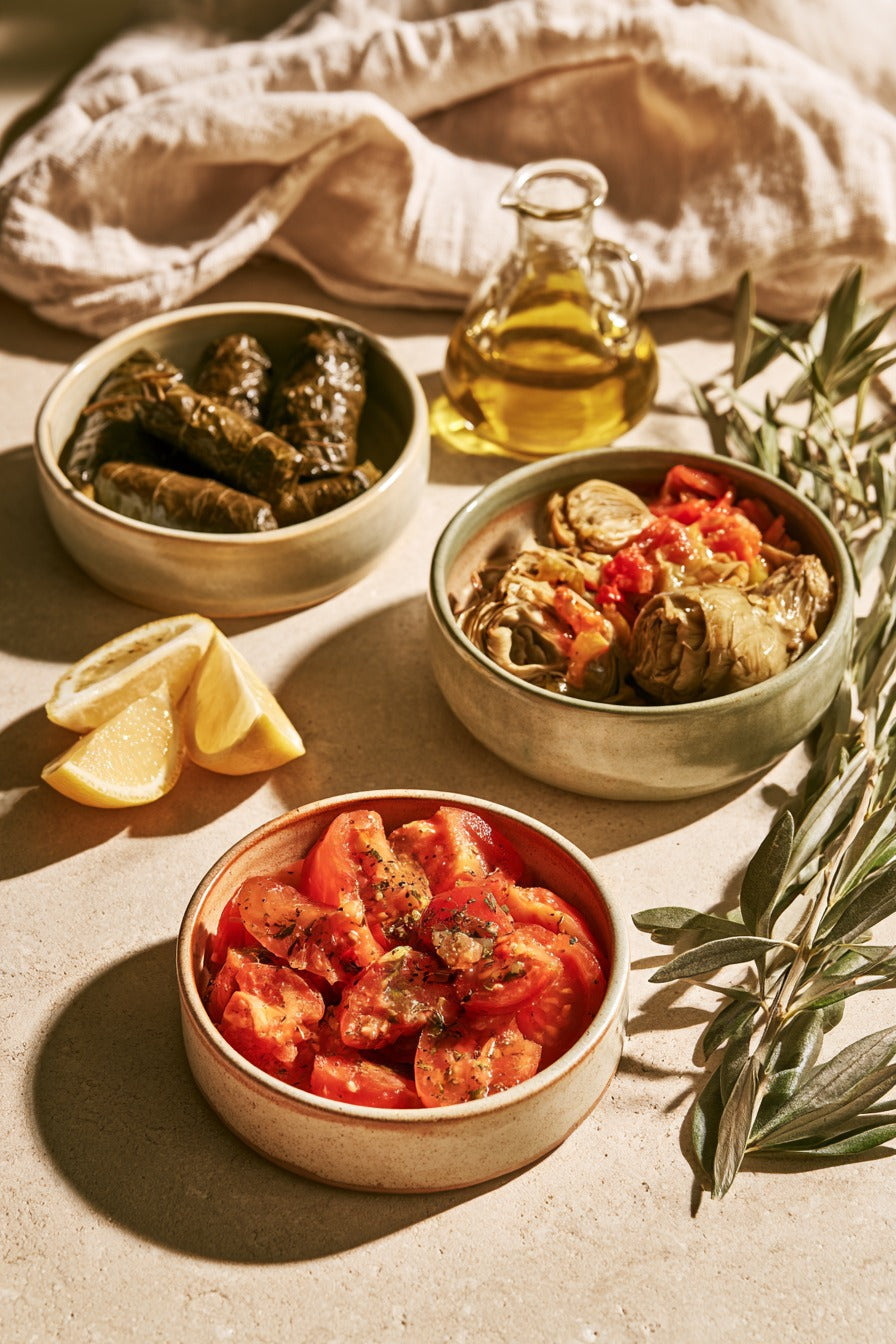 Zeytinyağlı Dolma ve Mezeler Dikey Kanvas Tablo