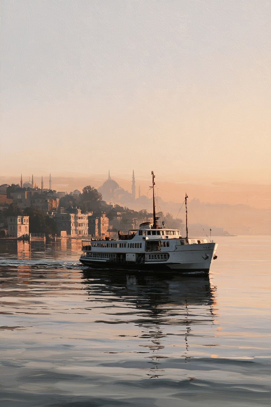 Gün Doğumunda İstanbul Vapuru Dikey Kanvas Tablo
