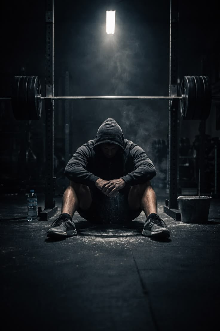 Karanlık Spor Salonunda Yorgun Sporcu Dikey Kanvas Tablo