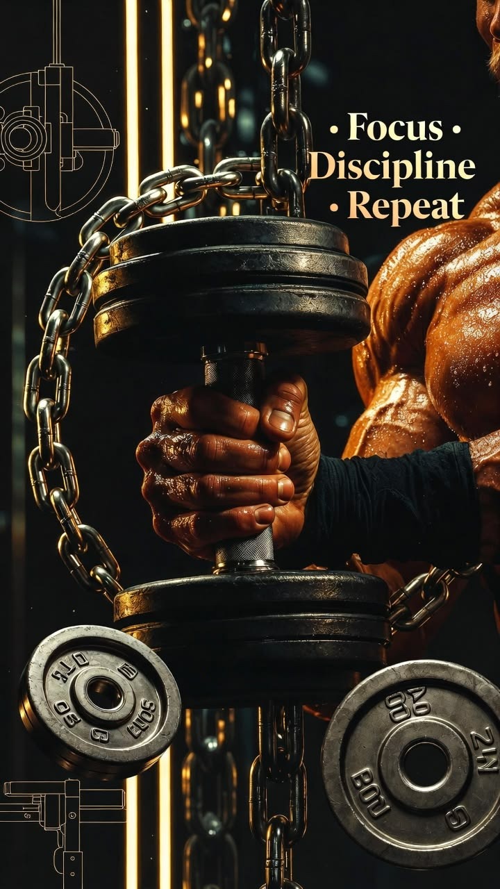 Focus Discipline Repeat Motivasyon Dikey Kanvas Tablo