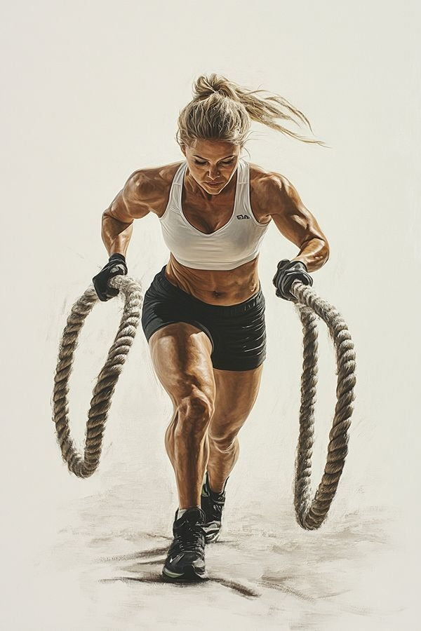 Battle Rope Çalışan Kadın Dikey Kanvas Tablo