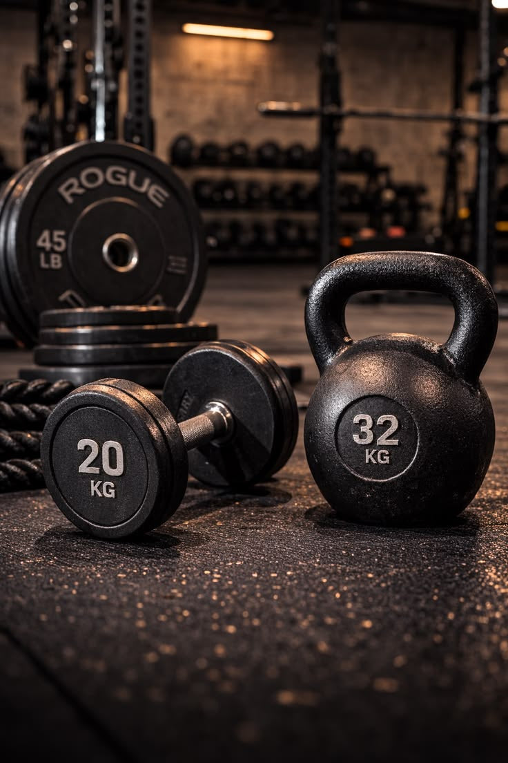 Kettlebell ve Ağırlık Plakaları Dikey Kanvas Tablo