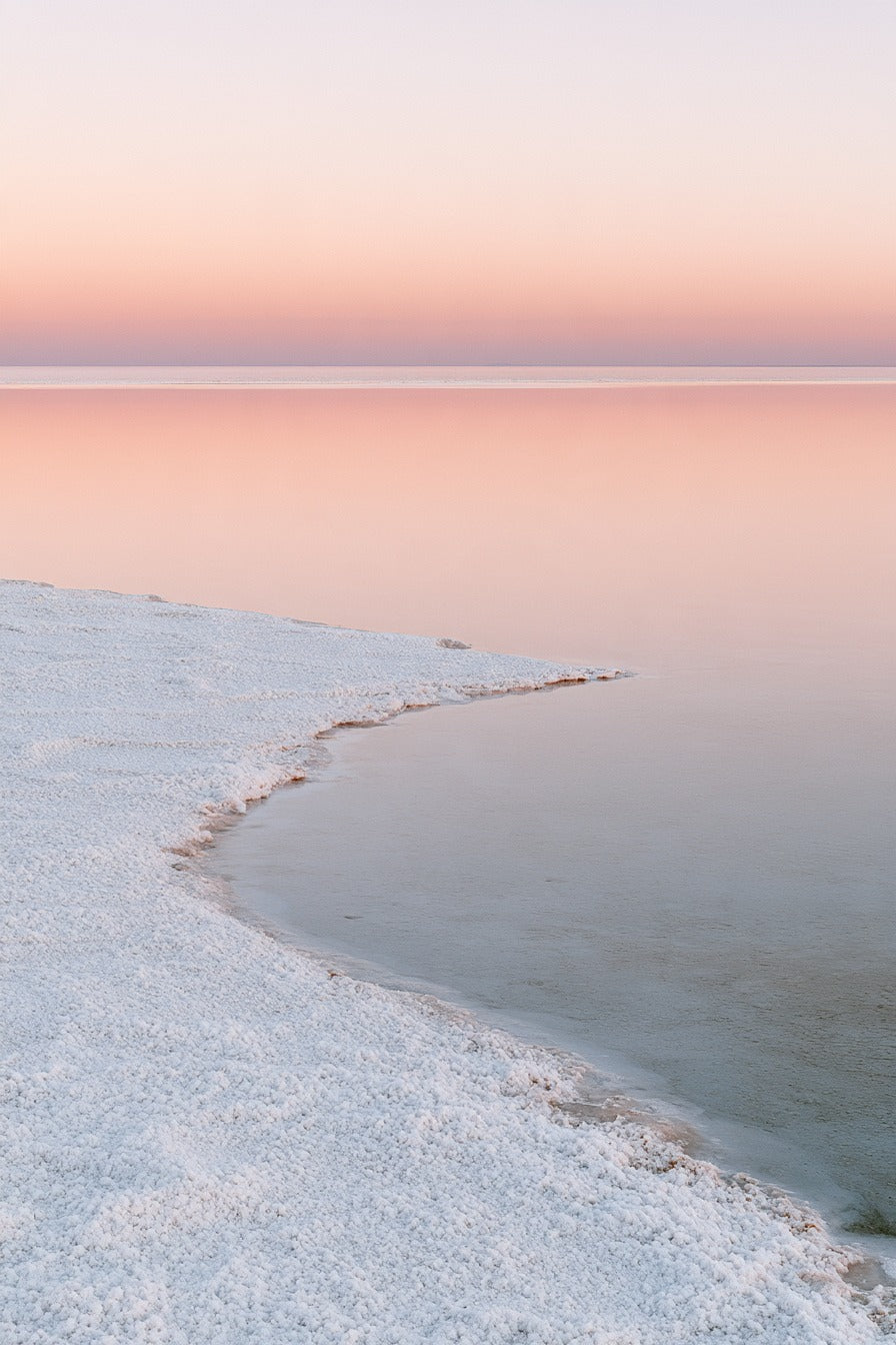 Pembe Gün Batımında Tuz Gölü Dikey Kanvas Tablo