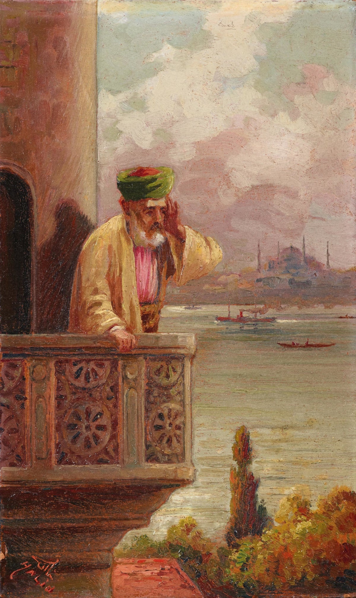 Balkondaki Bey Dikey Kanvas Tablo