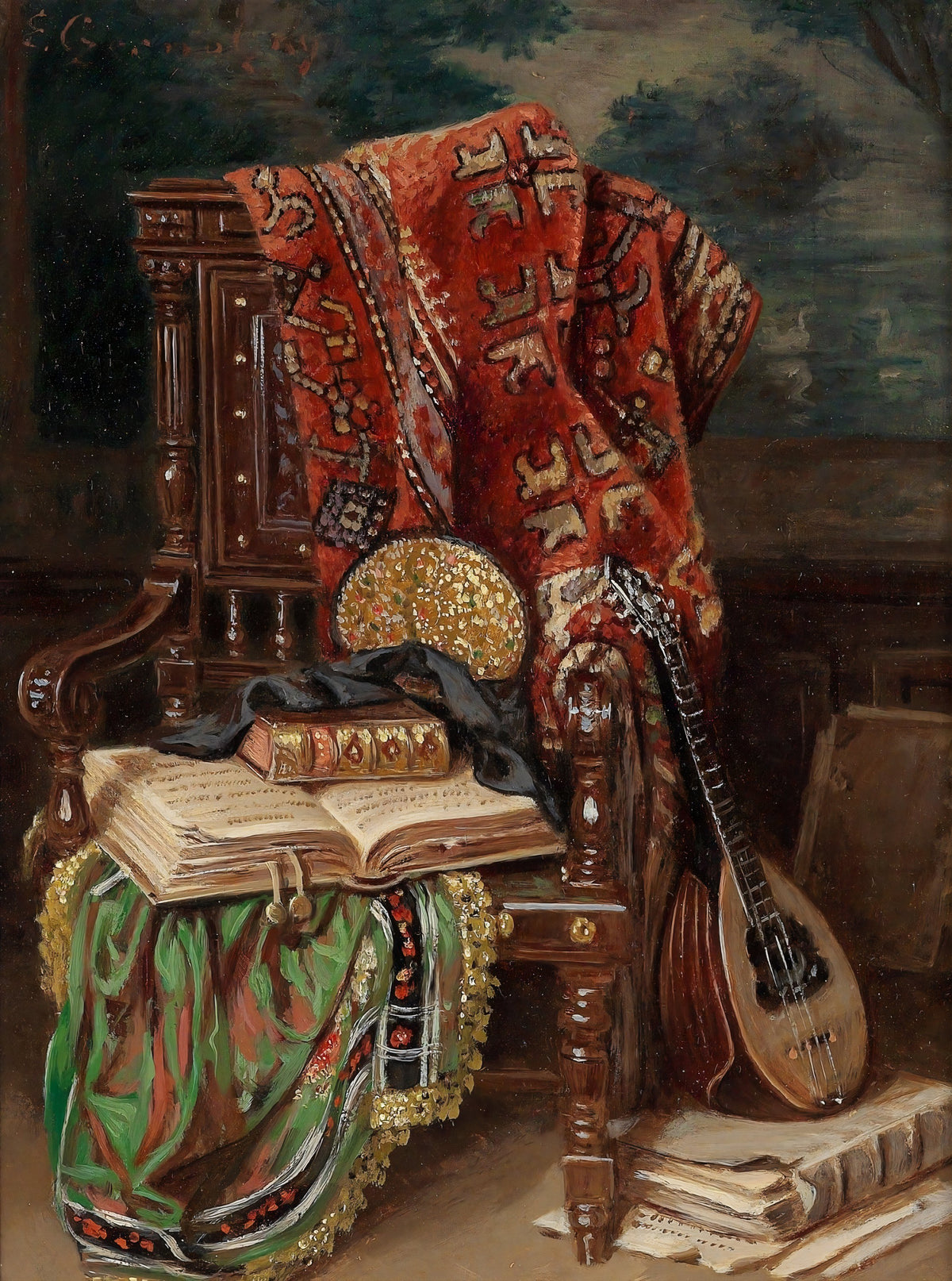 Halı ve Mandolin Dikey Kanvas Tablo
