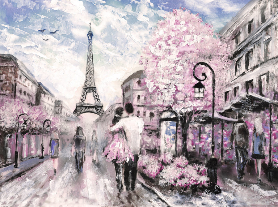 Paris'te Pembe Bahar Yatay Kanvas Tablo
