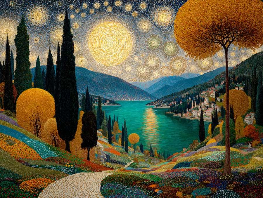 Klimt Esintili Vadi ve Göl Yatay Kanvas Tablo