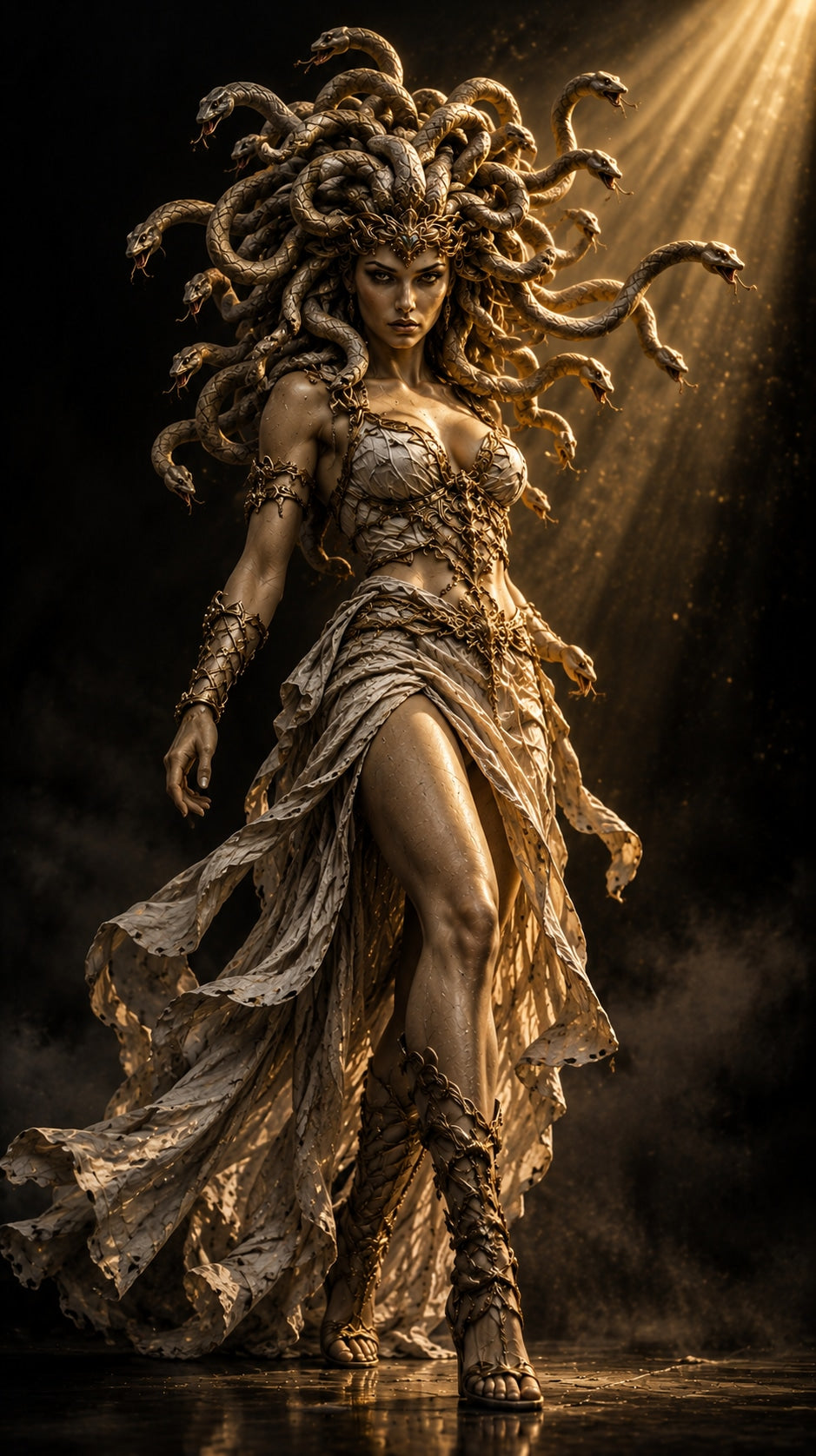 Karanlıktan Yükselen Medusa Bronz Vintage Noir Kanvas Tablo