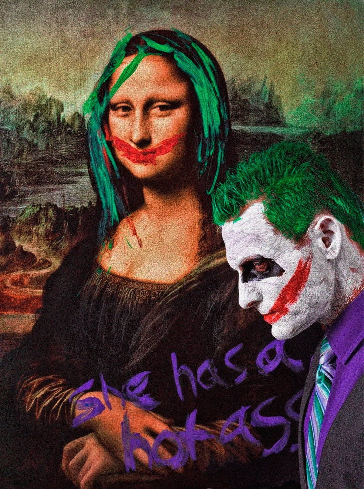 Joker Makyajlı Mona Lisa Pop Art Dikey Kanvas Tablo