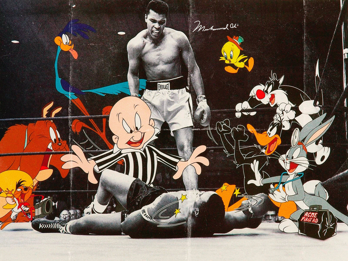 Muhammad Ali ve Looney Tunes Ring Pop Art Yatay Kanvas Tablo