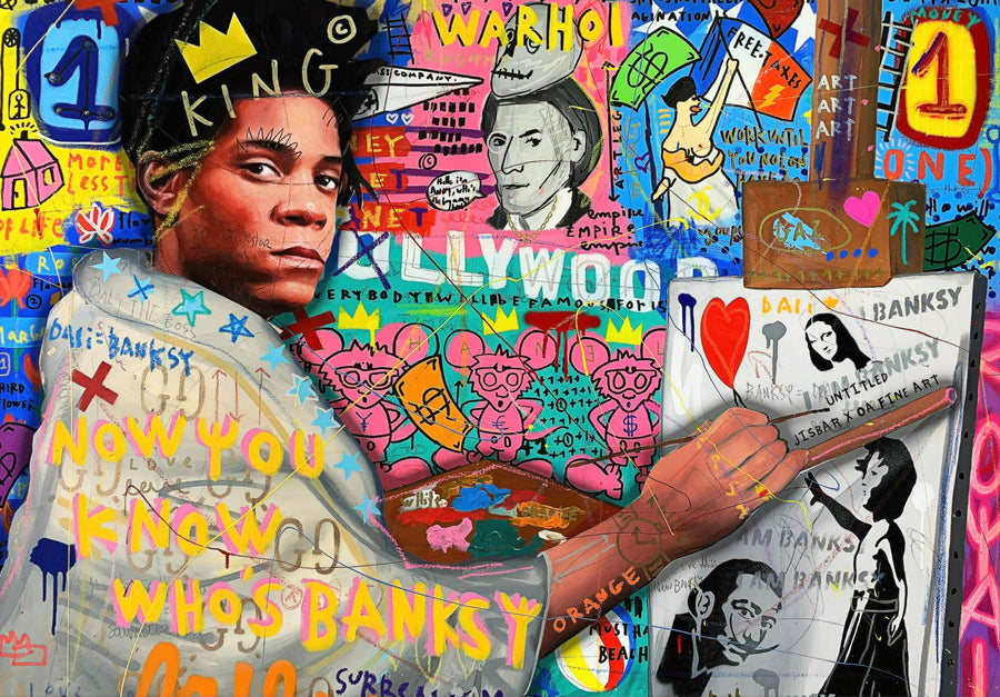 Basquiat Pop Art Kolaj Yatay Kanvas Tablo