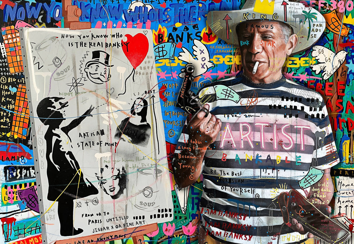 Picasso ve Banksy Pop Art Kolaj Yatay Kanvas Tablo