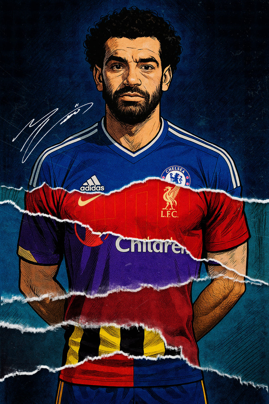 Mohamed Salah Yırtık Forma Portre Dikey Kanvas Tablo