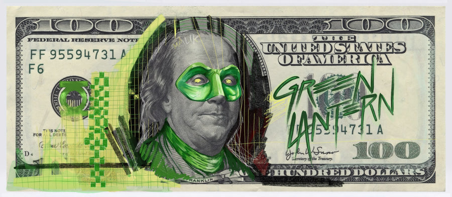 Green Lantern 100 Dolar Pop Art Panoramik Kanvas Tablo